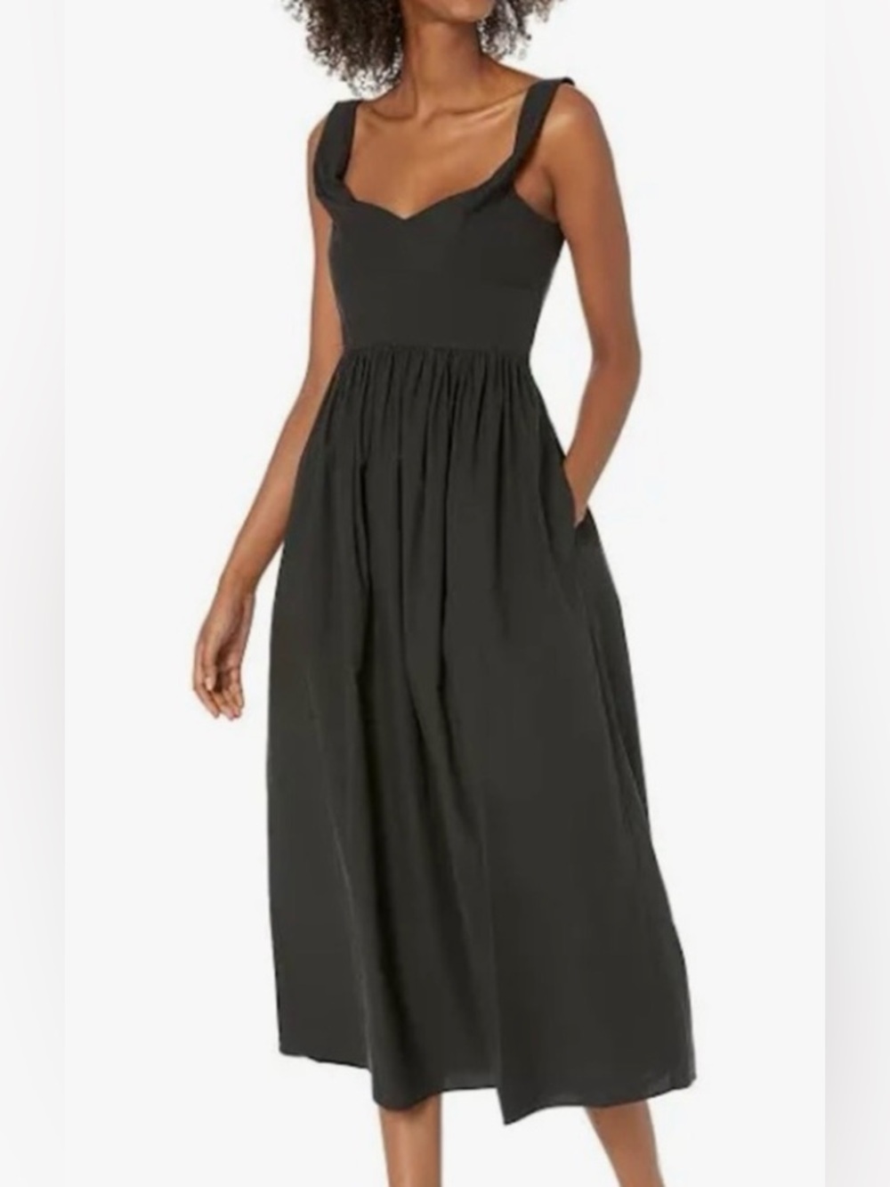 Rebecca Taylor Black Midi Dress with Sweetheart Bodice in Navy